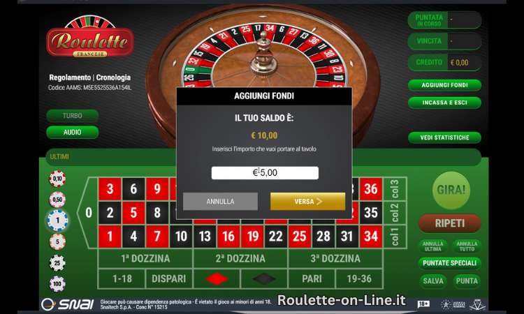 Clicca sul gioco della roulette Francese