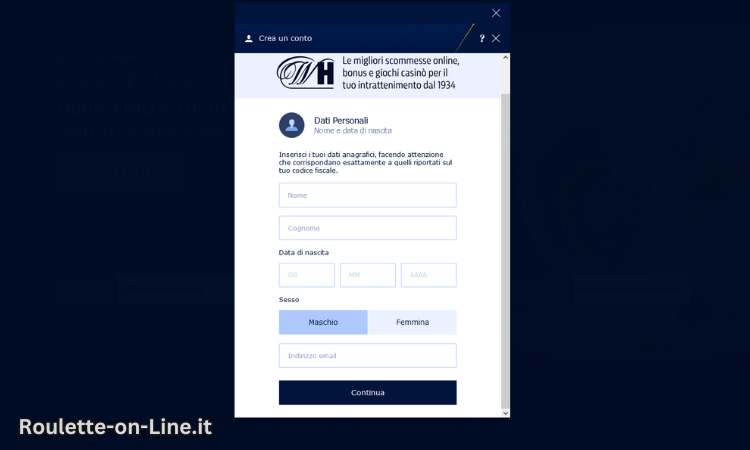 Registrazione a William Hill