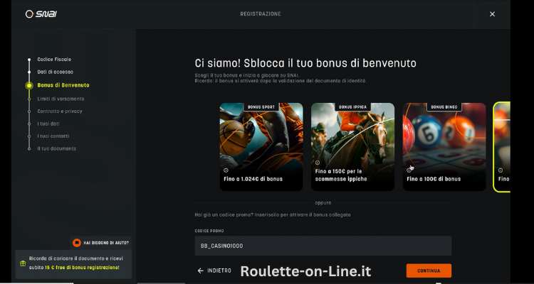 Scegli il tuo Bonus di Benvenuto